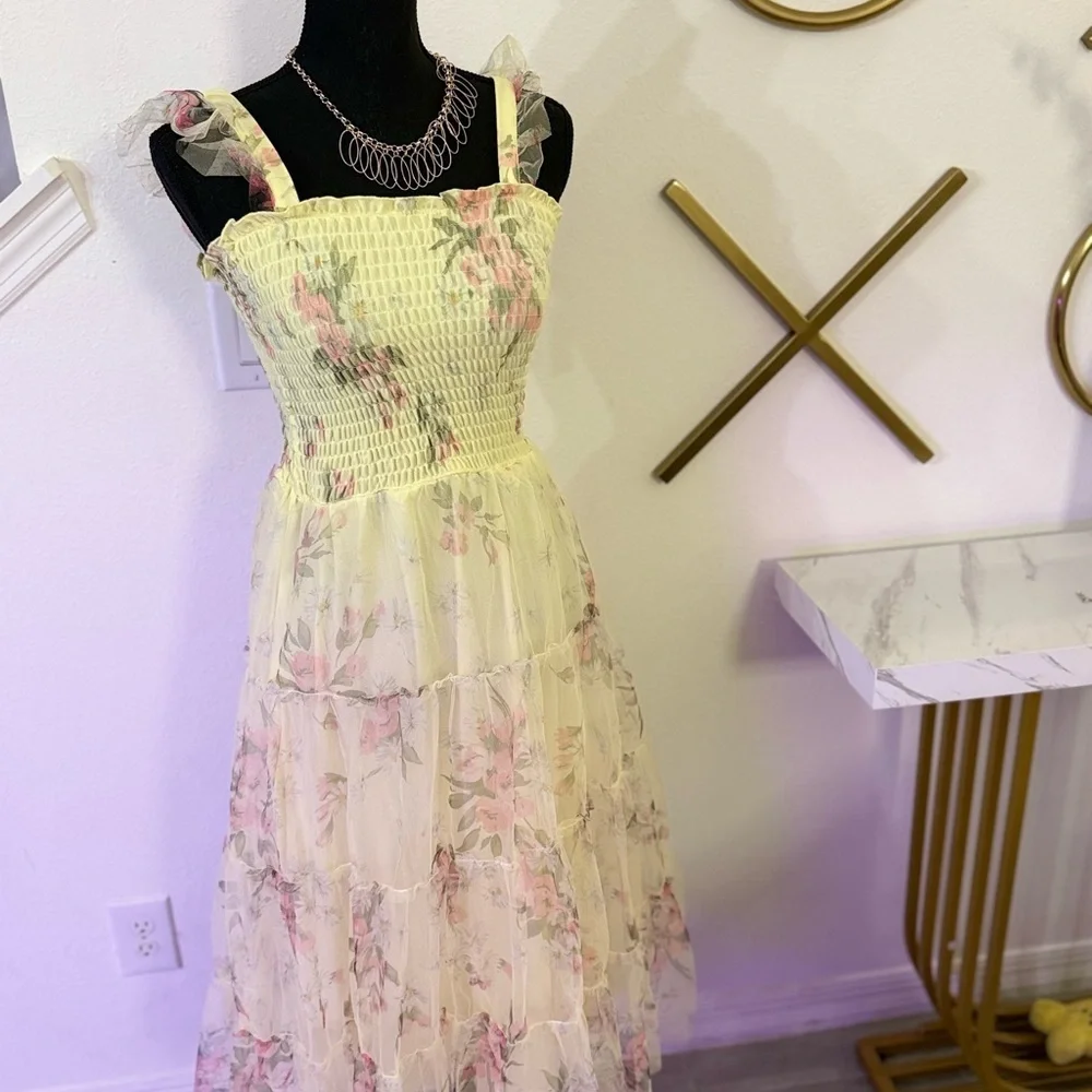 Floral Smocked Dress with Ruffle Straps